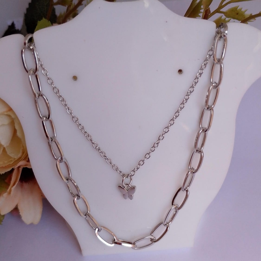 Gargantilha dupla corrente e choker borboleta