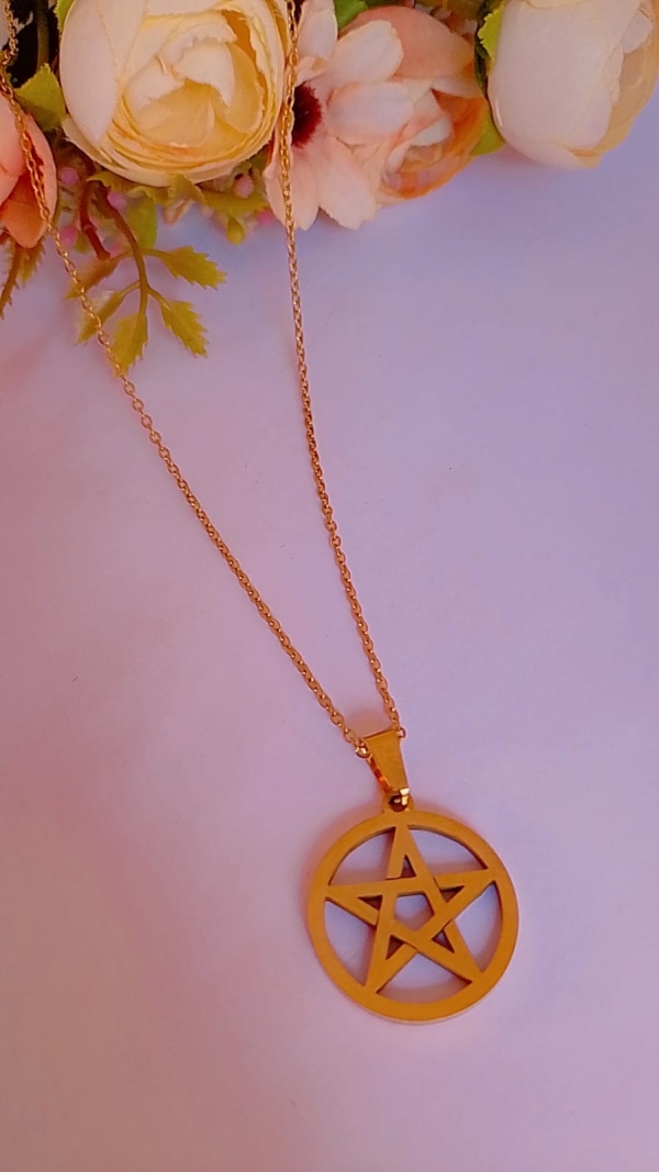 Corrente Fina Banhada a Ouro com Pingente Pentagrama - Image 2