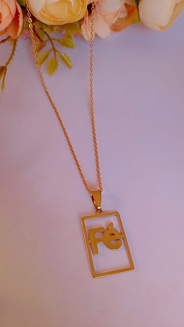 Corrente Fina Banhada a Ouro com Pingente “Fé” - Image 2